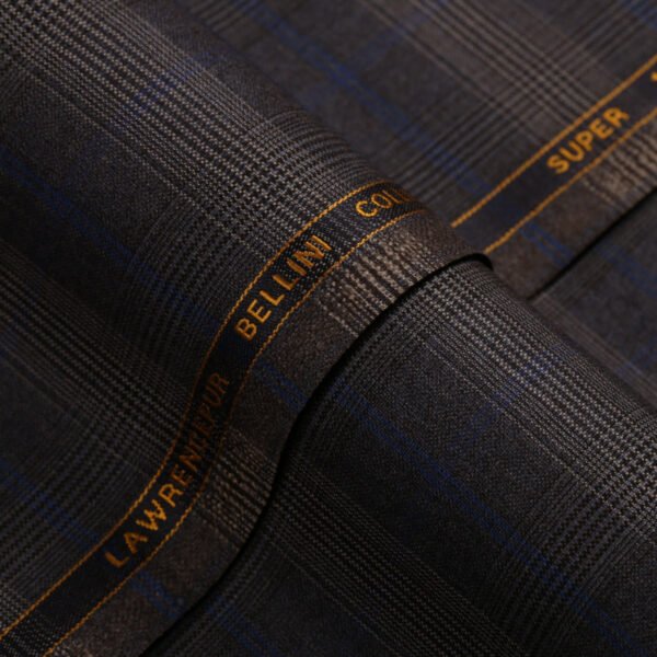 Glen Plaid Checks-Charcoal Grey, S 100s Pure Wool, Bellini Suiting Fabric