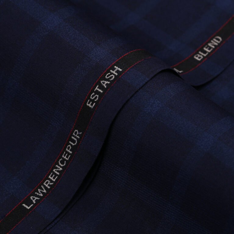 Windowpane Checks-Yale Blue, Wool Blend, Estash Suiting Fabric - Image 1
