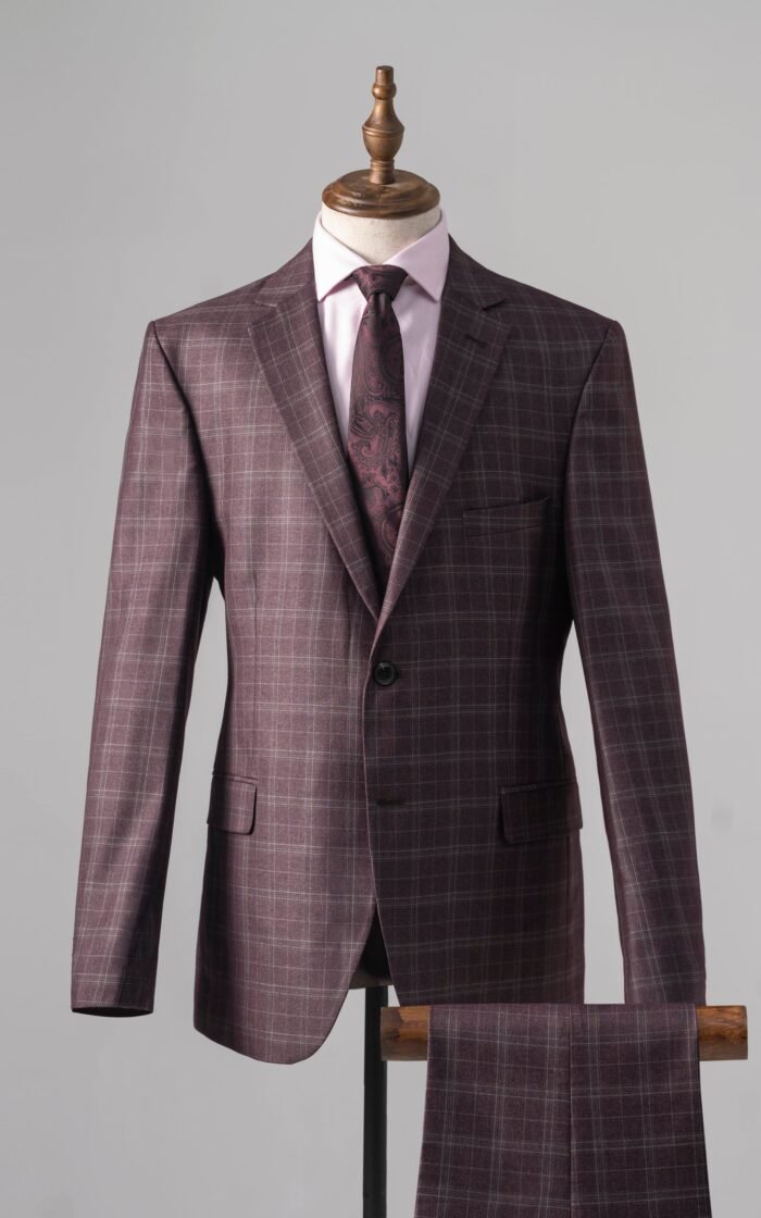 2 PIECE PREMIUM SUIT MAROON GREY - Image 1