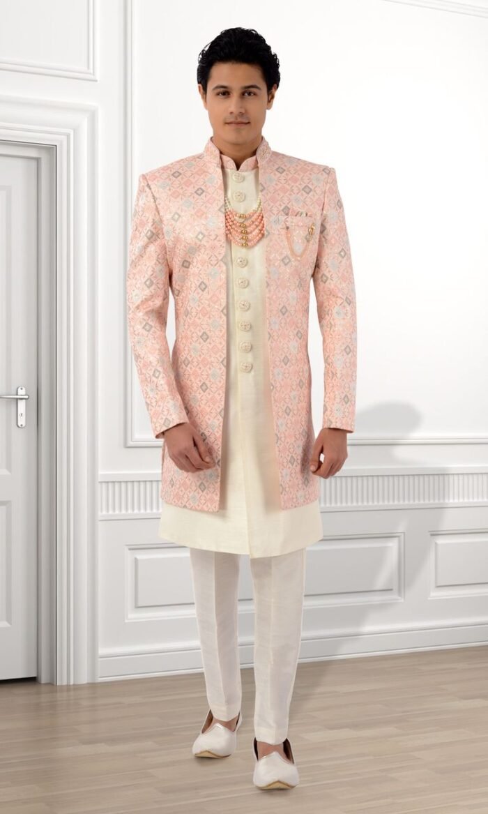 3 Piece Multicolor Jacket Style Sherwani - Image 1