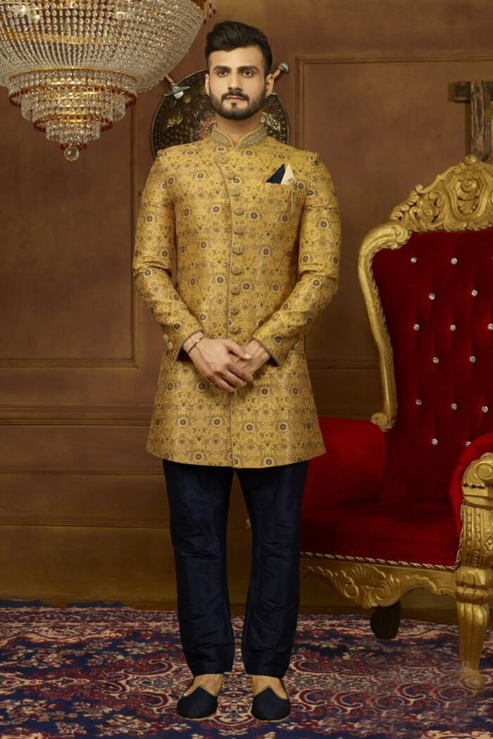 Admiral Yellow Marriage Indo Western Sherwani - Image 1