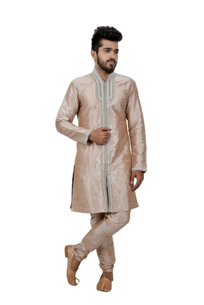 Almond Artsilk Indowestern Sherwani - Image 1