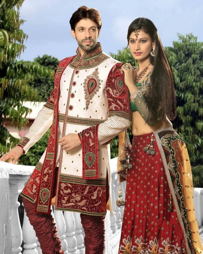 Antique Designer Collection Mens White Color Royal Sherwani - Image 1