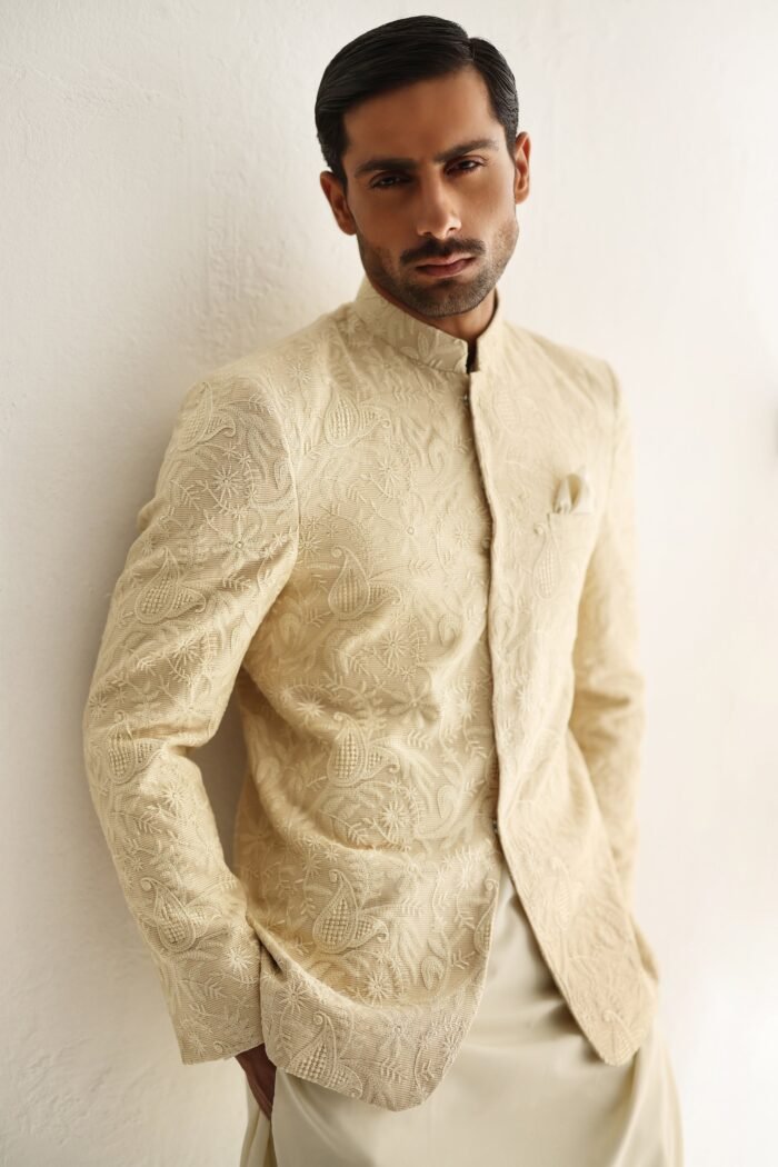 BEIGE EMBOSSED PRINCE COAT - Image 1