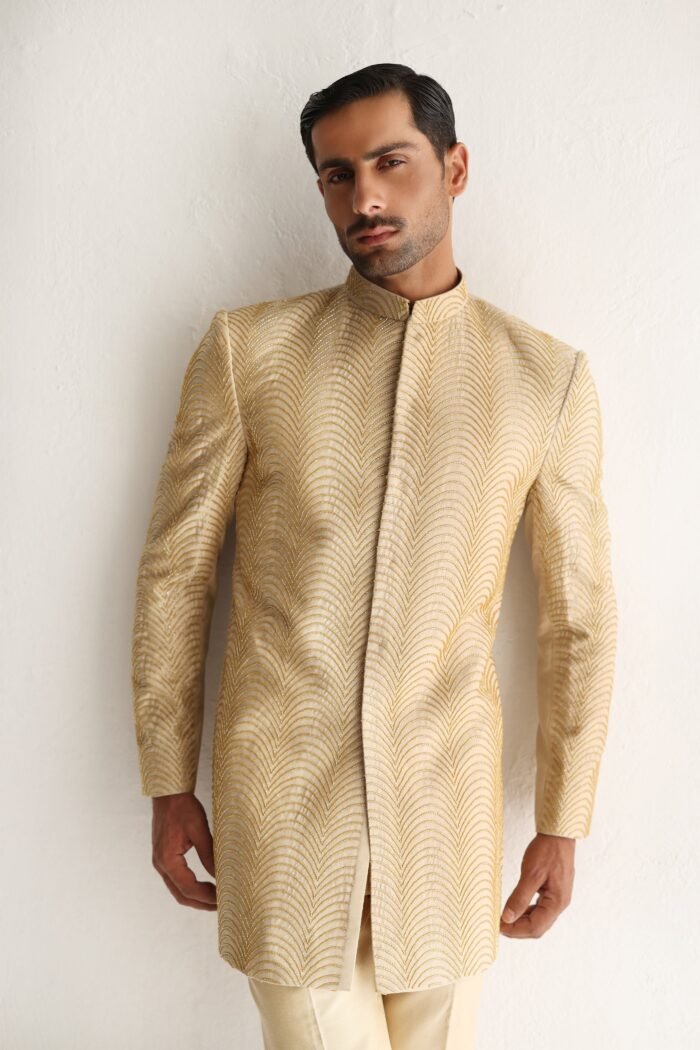 BEIGE SHORT SHERWANI - Image 1