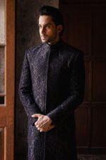 BLACK AND GOLD MESH SHERWANI - Image 3
