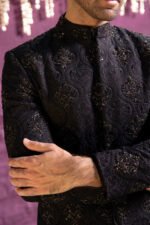 BLACK FLORAL SHERWANI - Image 3