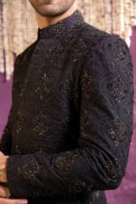 BLACK FLORAL SHERWANI - Image 4