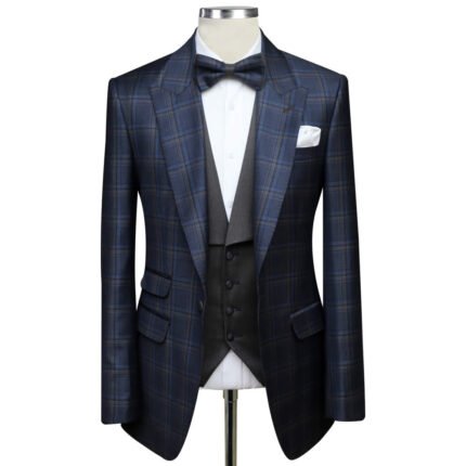Blue 3 Piece Checked Suit - Andre Emilio