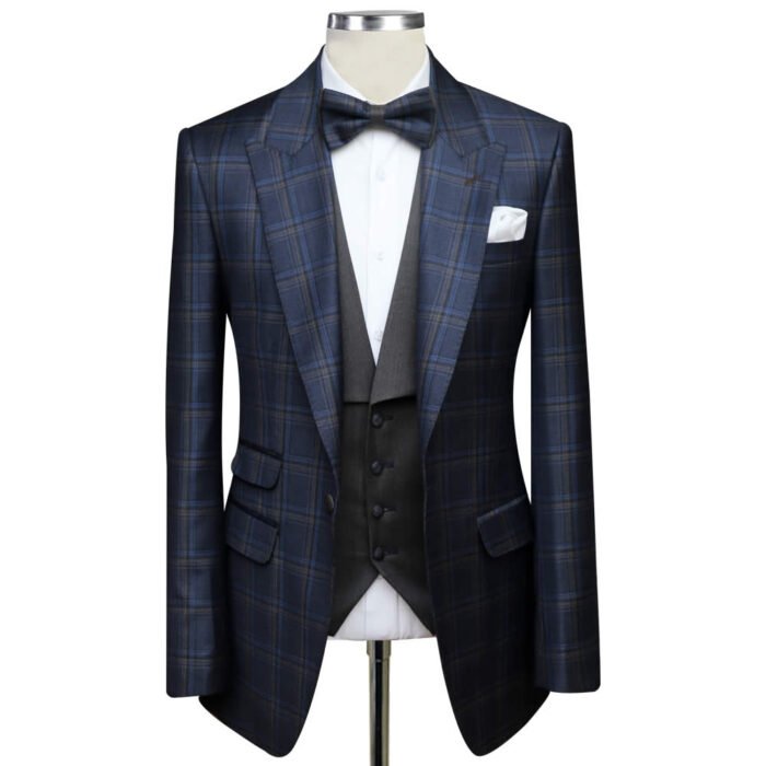 Blue 3 Piece Checked Suit - Andre Emilio - Image 1