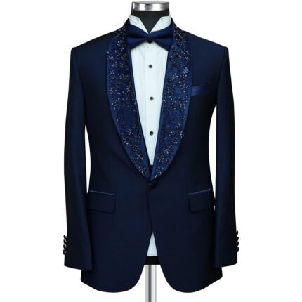 Blue Tuxedo with Embroidered Lapel – Visit Andre Emilio