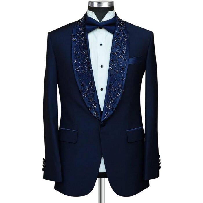 Blue Tuxedo with Embroidered Lapel – Visit Andre Emilio - Image 1