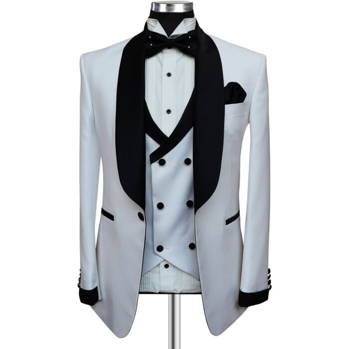 Book Now White Tuxedo with Black Contrast - Andre Emilio - Image 1