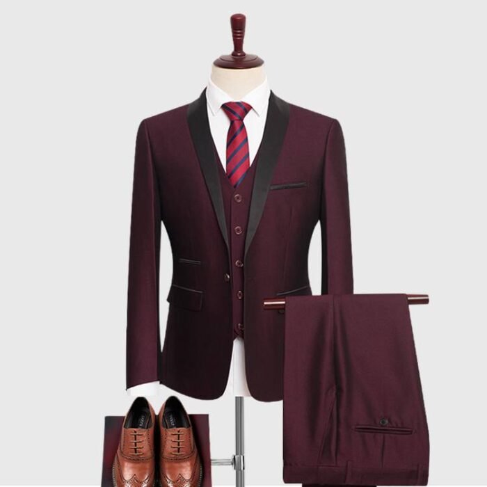 Buy Men Burgundy 3 Piece Suit- Free Shipping Order Above $500+ - Image 1