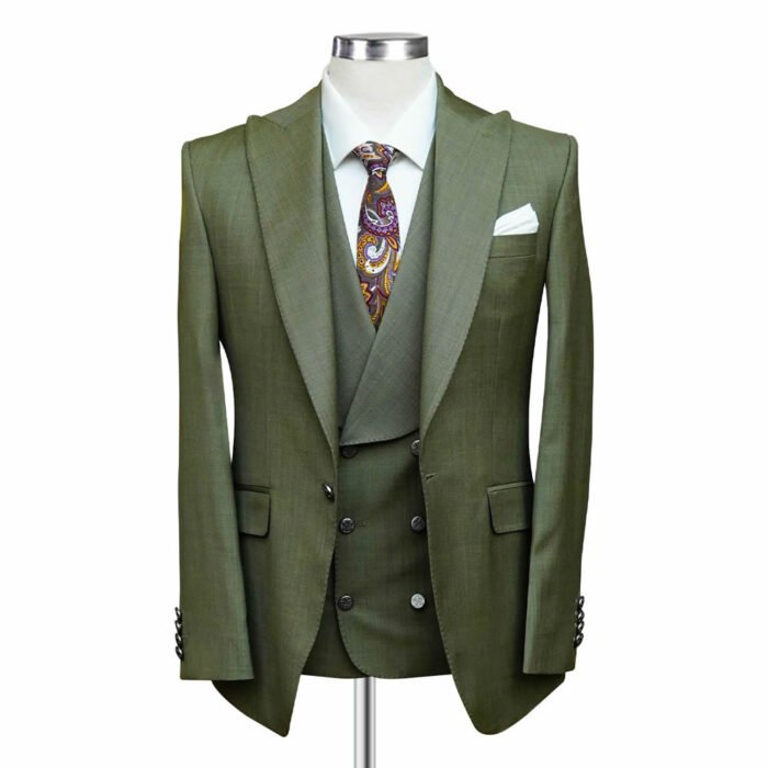 Buy Olive Green Self-Textured Suit | Andre Emilio Pakistan - Image 1