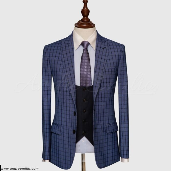 Buy Tailored Fit Blue Check 3 Piece Suit | Suits for Men - Image 1