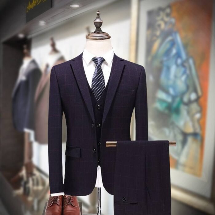 Customize Plum Colored 3 Piece Suit with Waistcoat - Image 1