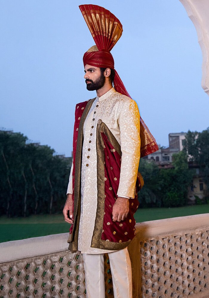 Foan Karandi Traditional plain Sherwani - Image 2