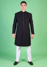 Georgette Black Traditional Plain Sherwani