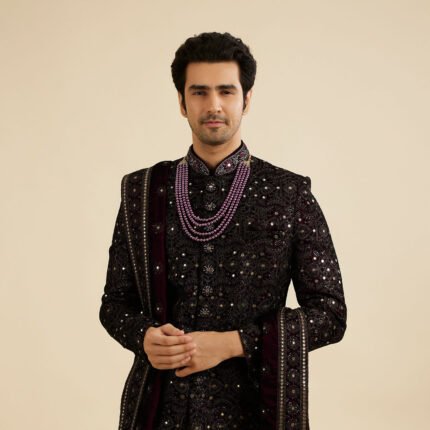 Grape Wine Jaal Embroidered Sherwani Set with Stone Work