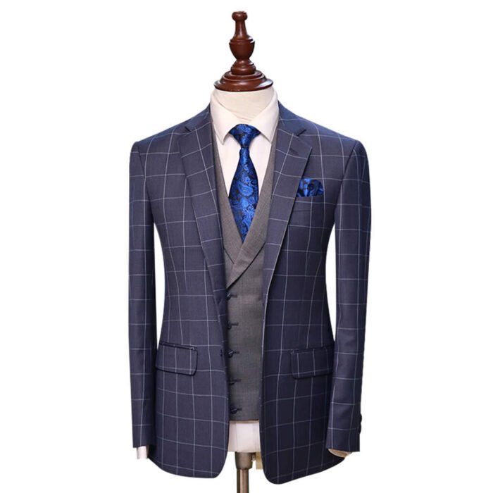 Men Blue Windowpane Checked Suit Free Shipping In Pakistan - Image 1
