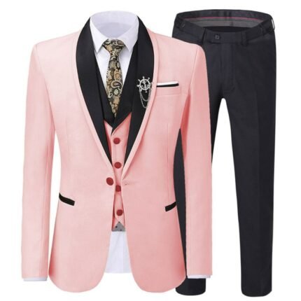 Men Pink Tuxedo Suit
