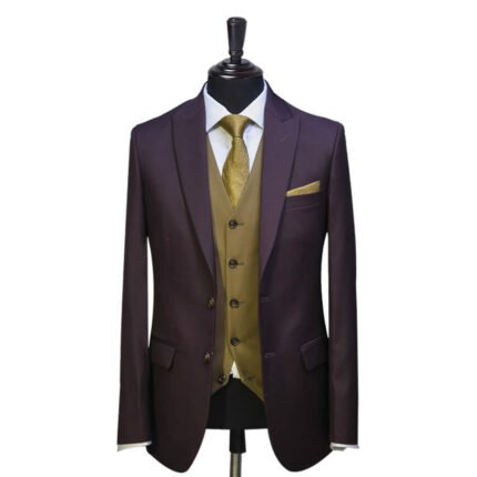 Men Plum 3 Piece Suit- Free Shipping Order Above $500+