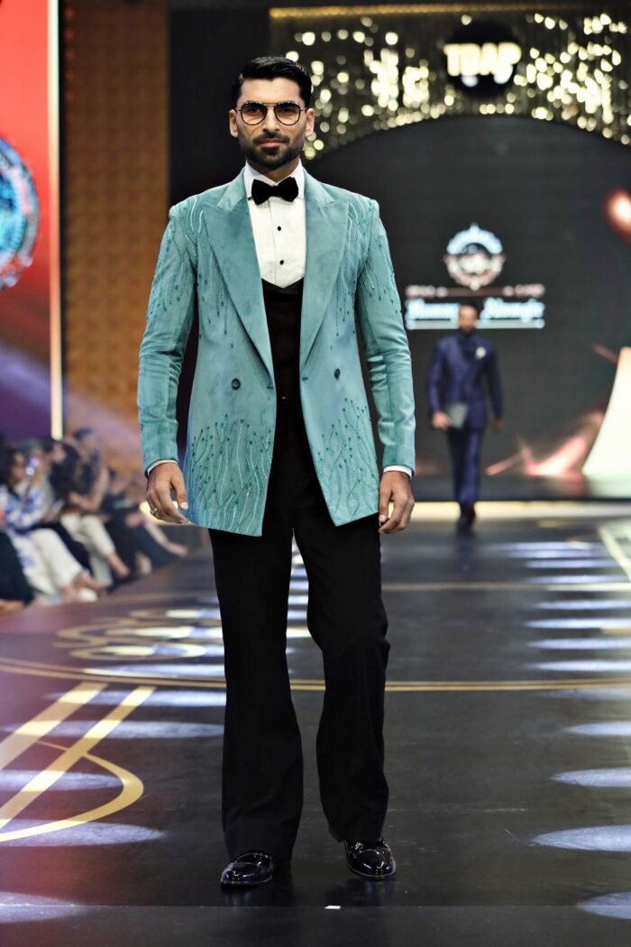 MINT GREEN VELVET 3P TUXEDO HAND EMROIDERY - Image 1