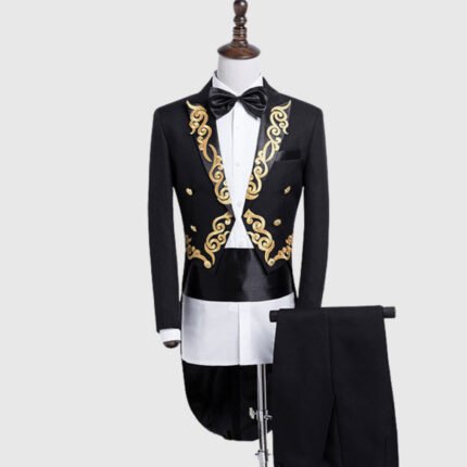 Morning Tuxedo Suit with Golden Pattern