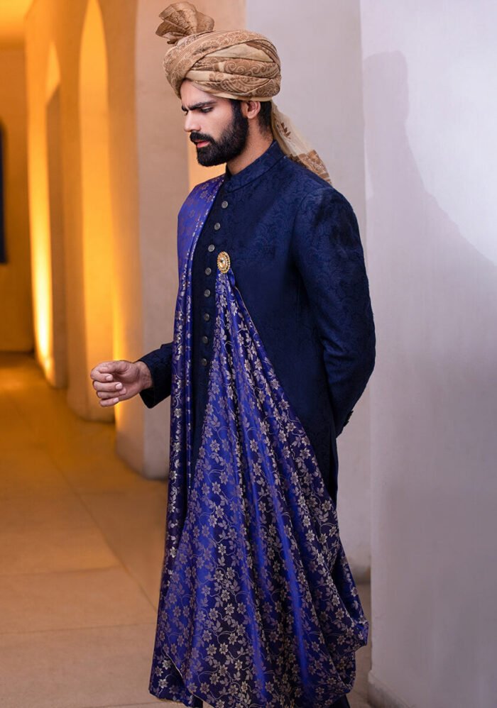 Outer Space Karandi Traditional plain Sherwani - Image 4