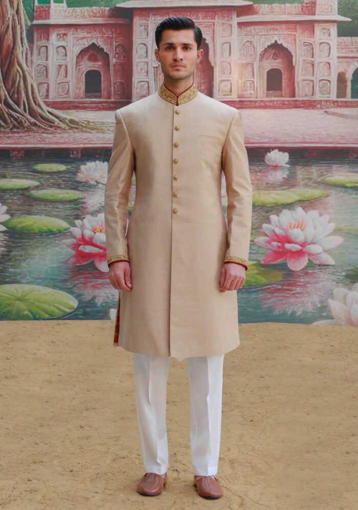 Premium Jamawar Sesame Couture Sherwani - Image 2