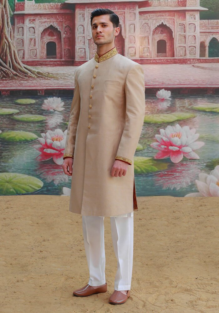 Premium Jamawar Sesame Couture Sherwani - Image 4