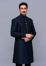 Premium Kambal Jamawar Pirate Black Traditional Sherwani - Image 4