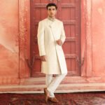 Premium Karandi Jamawar Antique White Embroidered Sherwani - Image 2