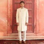 Premium Karandi Jamawar Antique White Embroidered Sherwani - Image 4