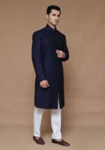 Premium Karandi Jamawar Medieval Blue Plain Sherwani - Image 4