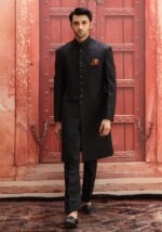Premium Karandi Jamawar Tap Shoe Plain Sherwani - Image 2