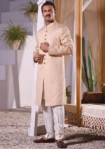 Premium Satin Beige Embroidered Sherwani - Image 2