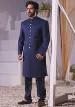 Premium Satin Navy Blazer Embroidered Sherwani - Image 2