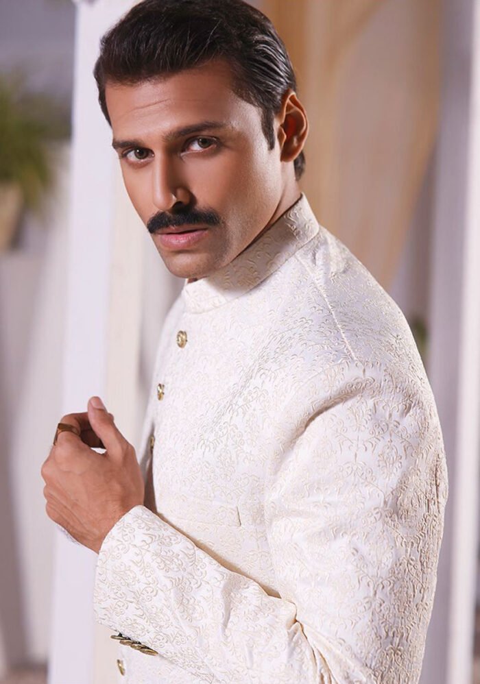 Premium Satin Pristine Embroidered Sherwani - Image 3