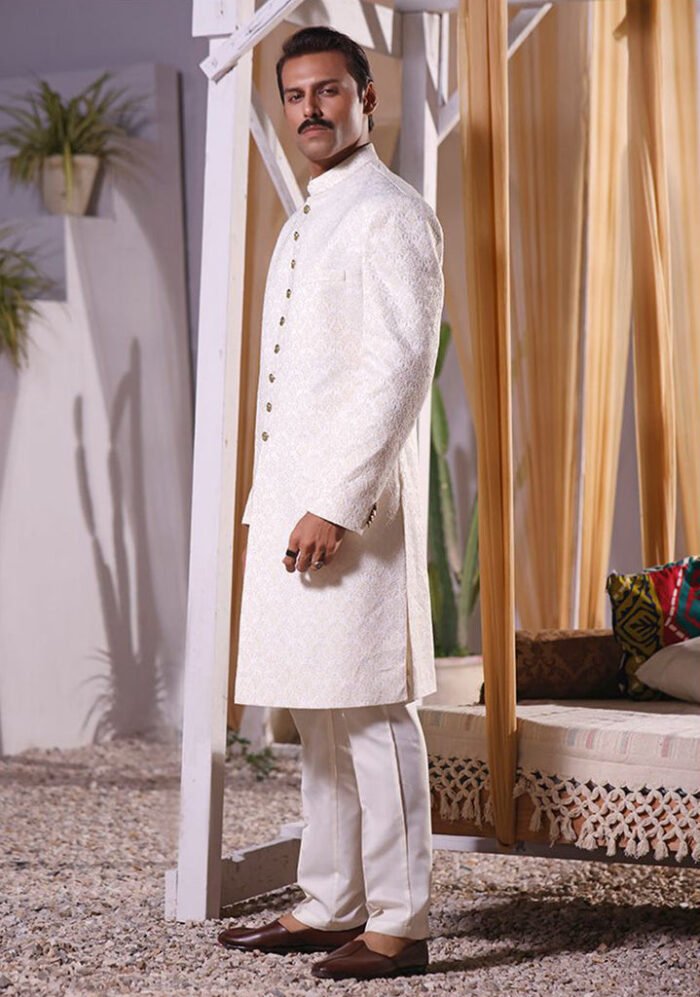 Premium Satin Pristine Embroidered Sherwani - Image 1