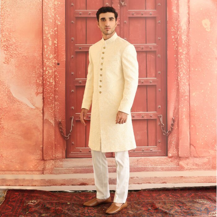 Premium Satin Silk Pristine Embroidered Sherwani - Image 4