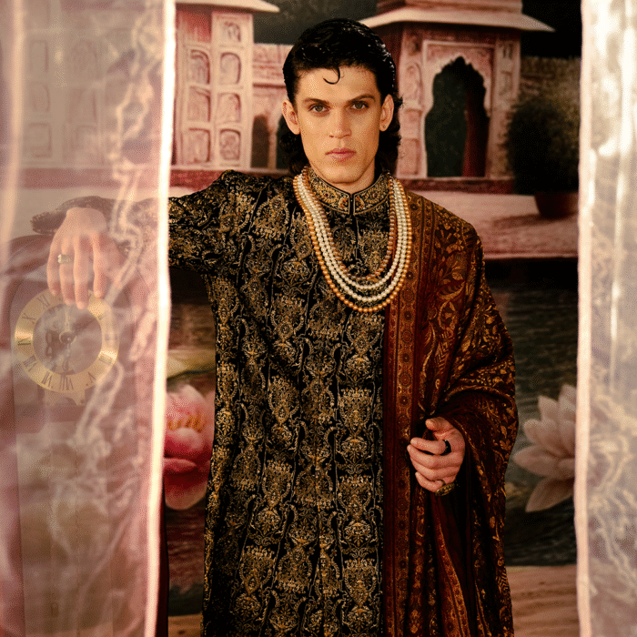 Premium Velvet Tap Shoe Embroidered Sherwani - Image 3