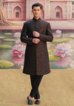 Premium Zari Karandi Jamawar Copper Black Couture Sherwani - Image 2