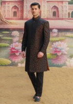 Premium Zari Karandi Jamawar Copper Black Couture Sherwani - Image 3
