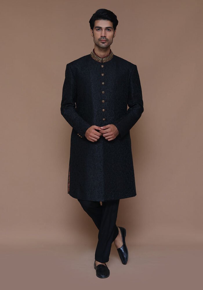 Premium Zari Karandi Jamawar Tap Shoe Couture Sherwani - Image 2