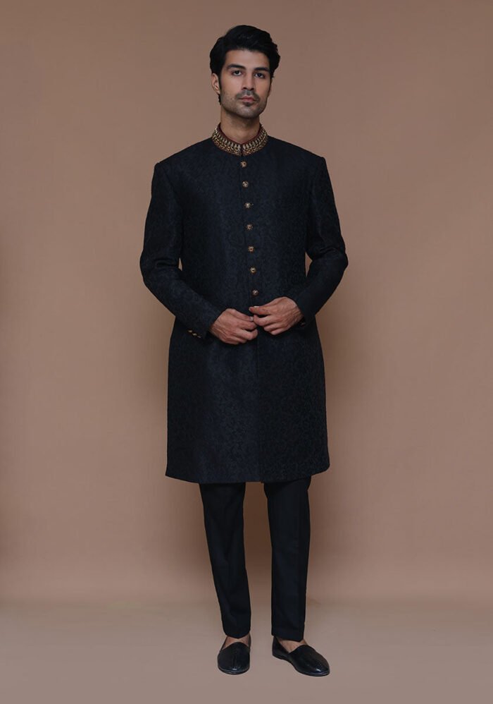 Premium Zari Karandi Jamawar Tap Shoe Couture Sherwani - Image 3