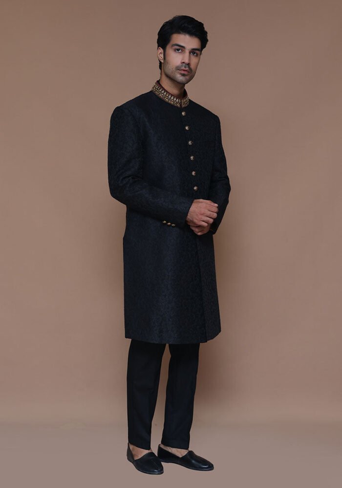 Premium Zari Karandi Jamawar Tap Shoe Couture Sherwani - Image 4