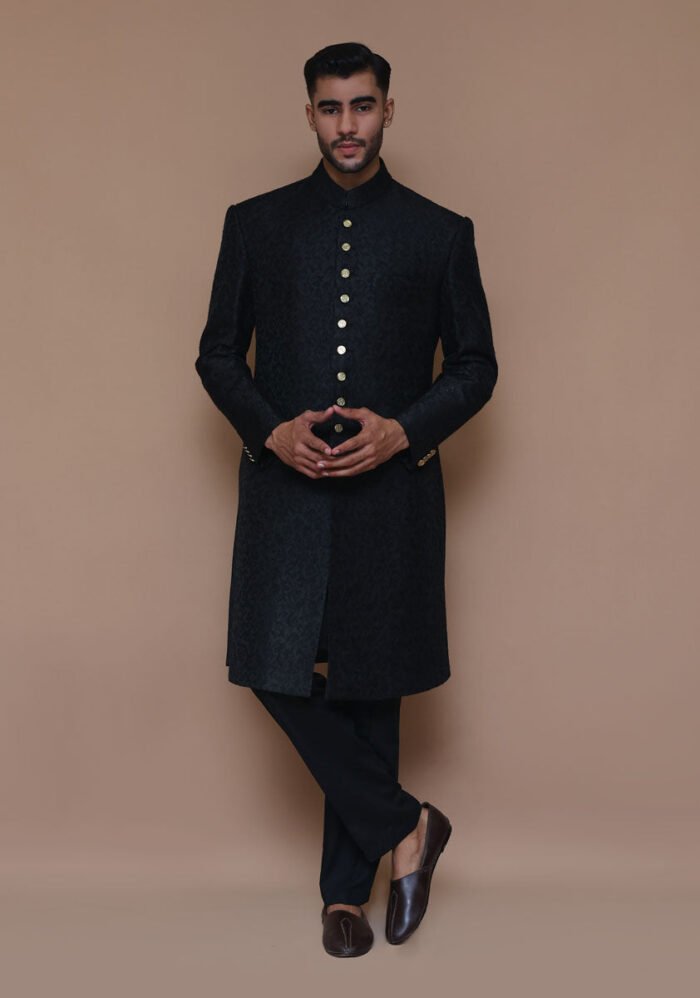 Premium Zari Karandi Jamawar Tap Shoe Couture Sherwani - Image 2