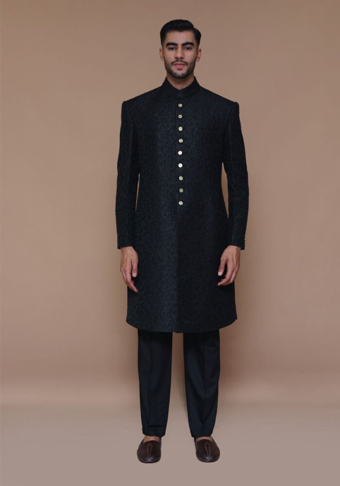 Premium Zari Karandi Jamawar Tap Shoe Couture Sherwani - Image 3